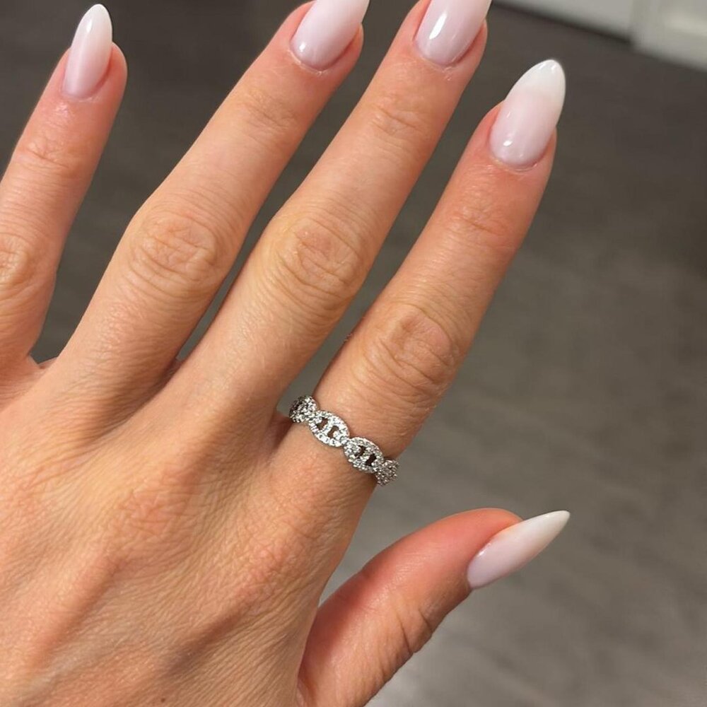 The Elodie Stainless steel silver cz chain link ring sz 6 DELICATE DAINTY